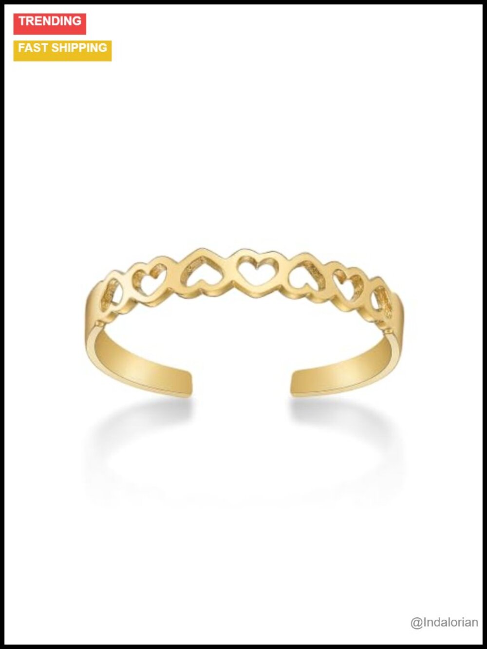 10k Yellow Gold Toe Ring Filigree Heart Cutout Open Band Women Body Jewelry